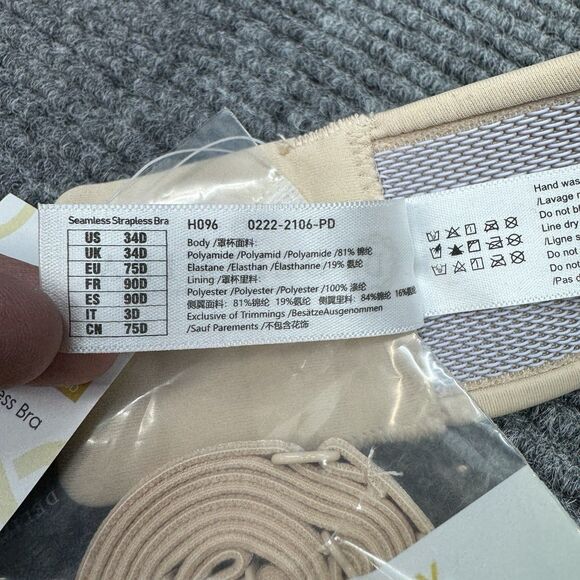 Delimira Strapless Plunge Bra 34D Beige Push Up Flex Underwire Lightly Lined NEW - Picture 8 of 9